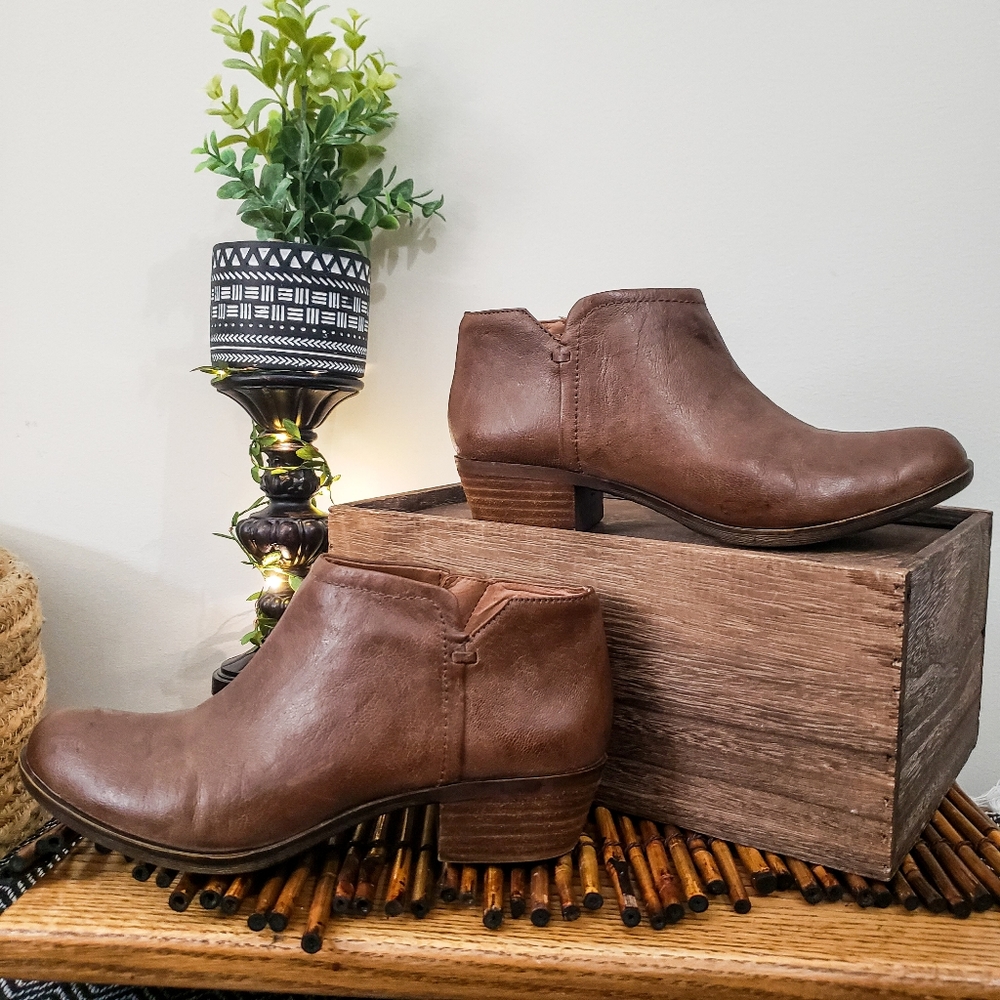 LUCKY BRAND JEANS BROWN LEATHER BOOTIES ANKLE BOOT